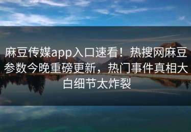 麻豆传媒app入口速看！热搜网麻豆参数今晚重磅更新，热门事件真相大白细节太炸裂