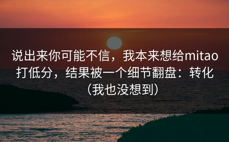 说出来你可能不信,我本来想给mitao打低分,结果被一个细节翻盘:转化(我也没想到) 说出来你可能不信,我本来想给mitao打低分,结果被一个细节翻盘:转化(我也没想到)