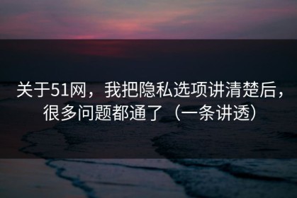 关于51网，我把隐私选项讲清楚后，很多问题都通了（一条讲透）