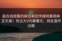 能在线观看的麻豆麻豆传媒网重磅麻豆天美！热议大V内幕曝光，网友直呼过瘾
